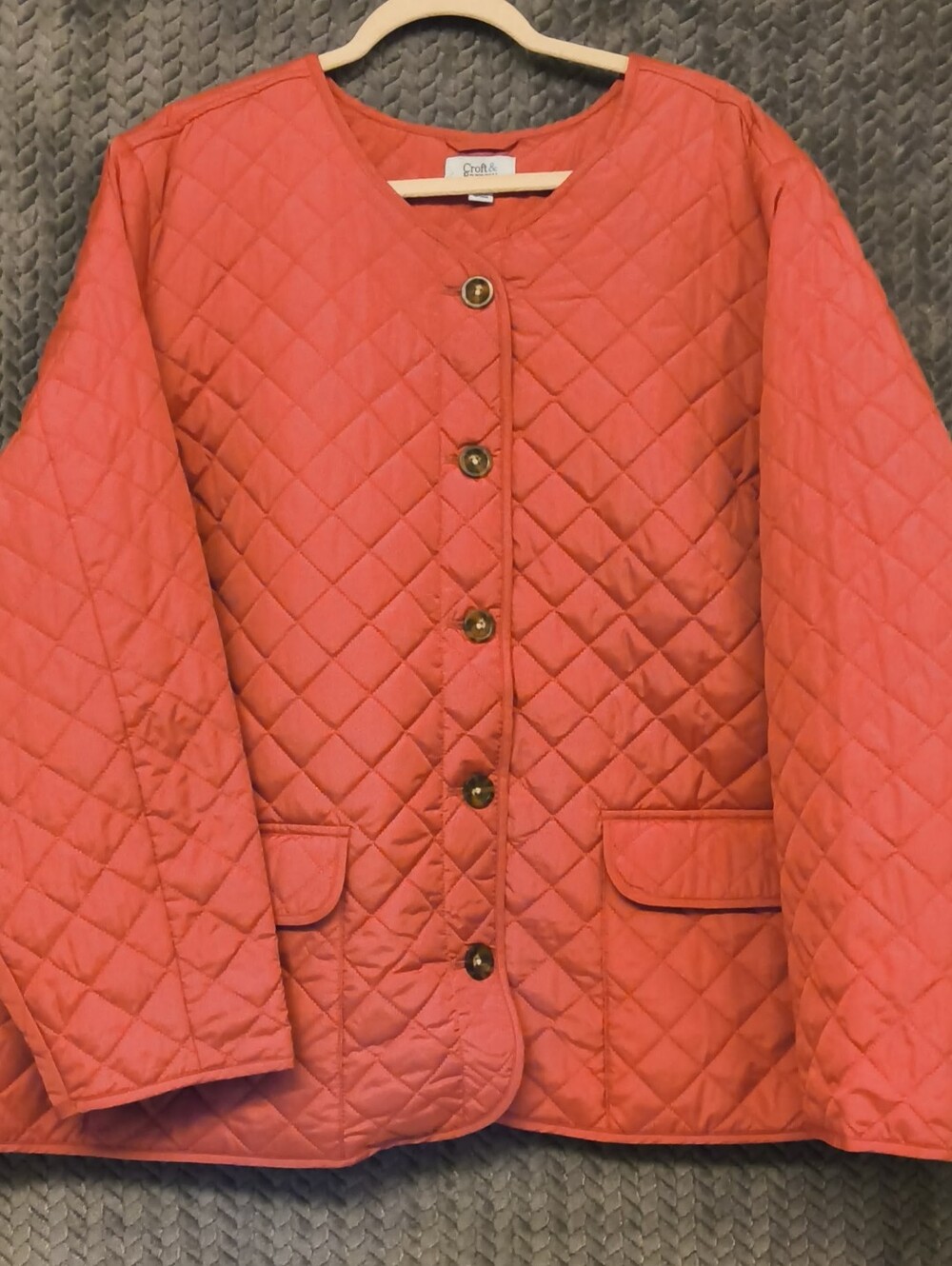 croft & barrow Quilted Coral-Orange Button Front Jacket